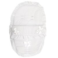 Plain White/White Car Seat Footmuff/Cosytoes With Large Bows & Lace